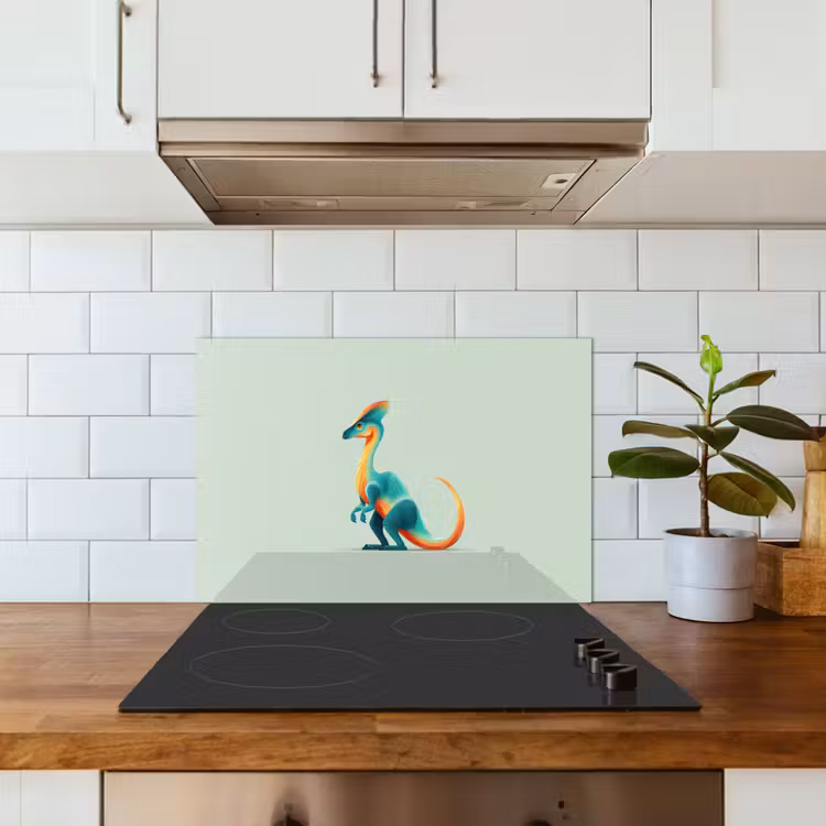 Spritzschutz Küche - Schwanz - Dino - Minimalistisch - Blau — 3