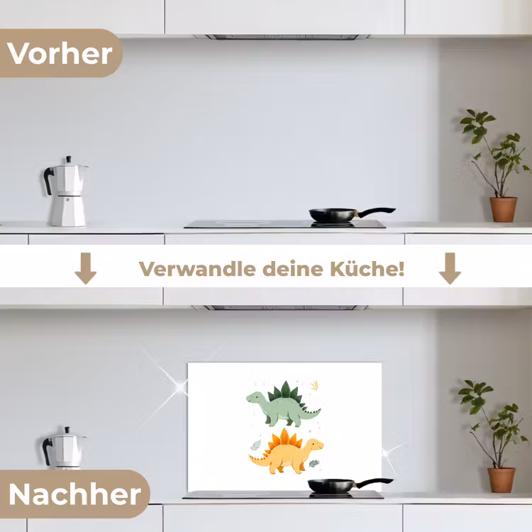 Spritzschutz Küche - Sterne - Stegosaurier - Blätter - Grün — 7