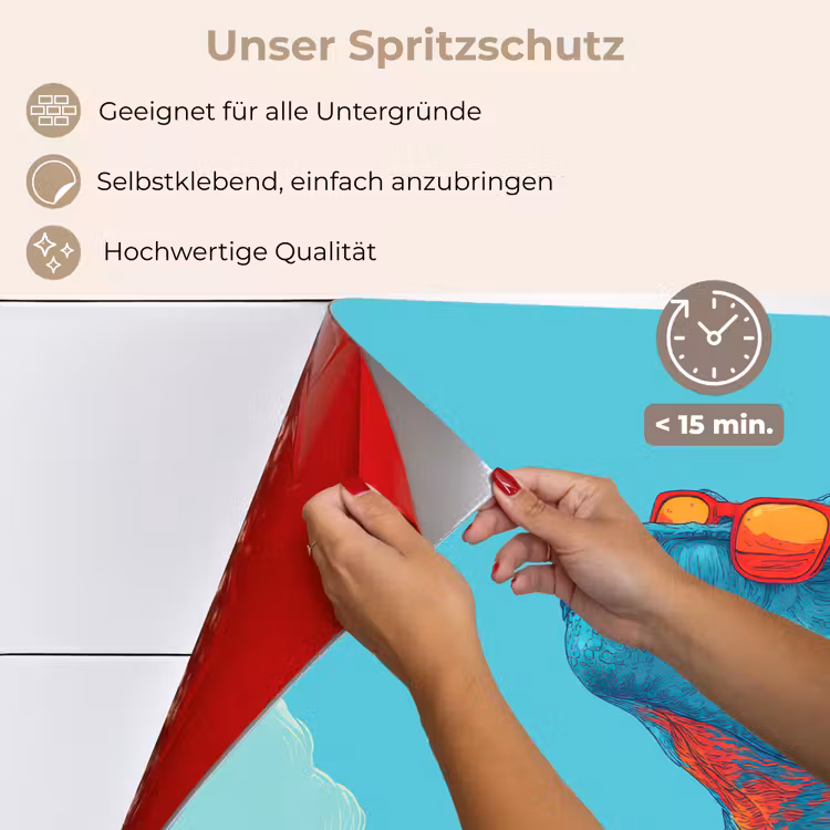 Spritzschutz Küche - T-Rex - Blau - Wolken - Sonnenbrille — 4
