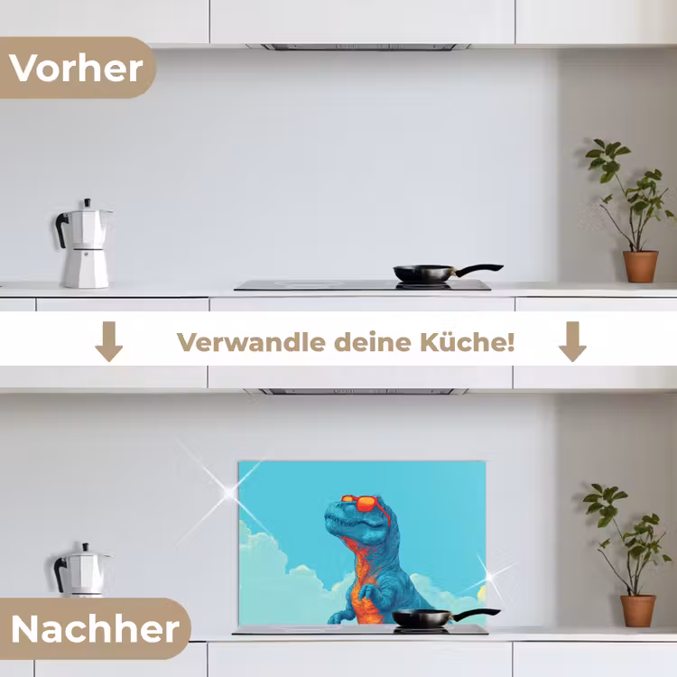 Spritzschutz Küche - T-Rex - Blau - Wolken - Sonnenbrille — 7