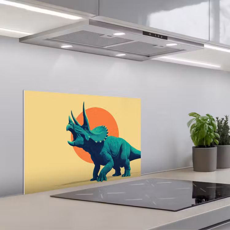 Spritzschutz Küche - Triceratops - Kreis - Orange - Hörner — 1