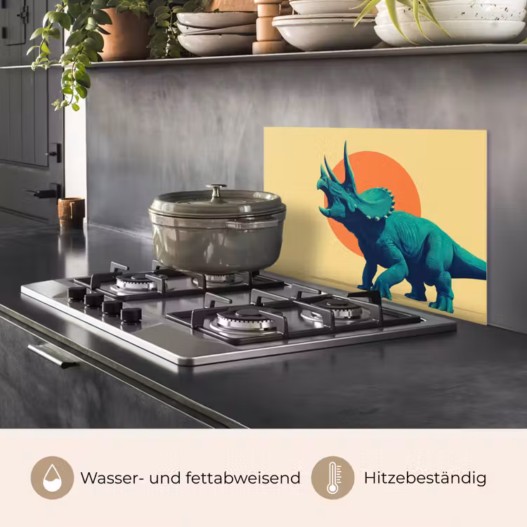 Spritzschutz Küche - Triceratops - Kreis - Orange - Hörner — 2