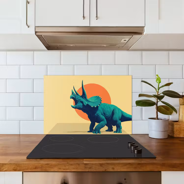 Spritzschutz Küche - Triceratops - Kreis - Orange - Hörner — 3