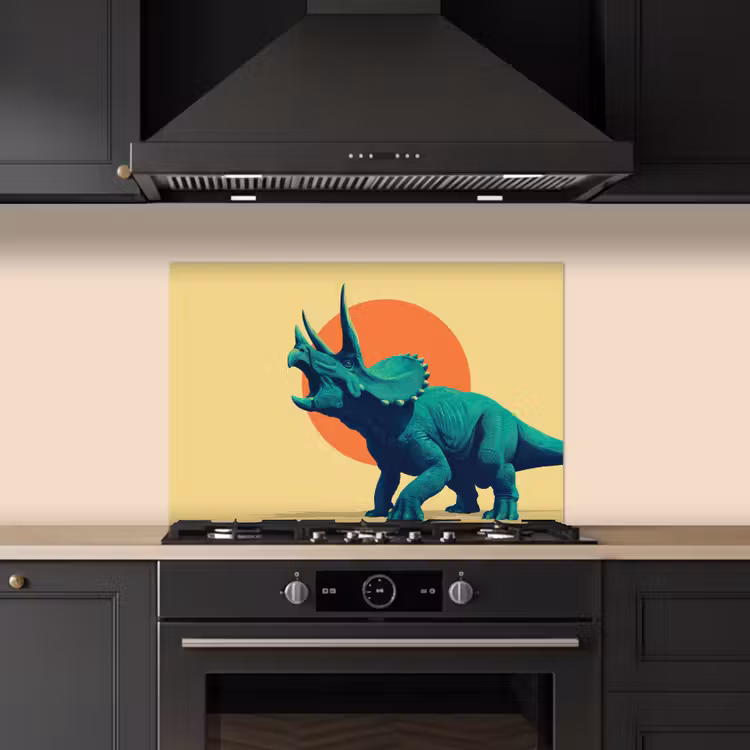 Spritzschutz Küche - Triceratops - Kreis - Orange - Hörner — 5