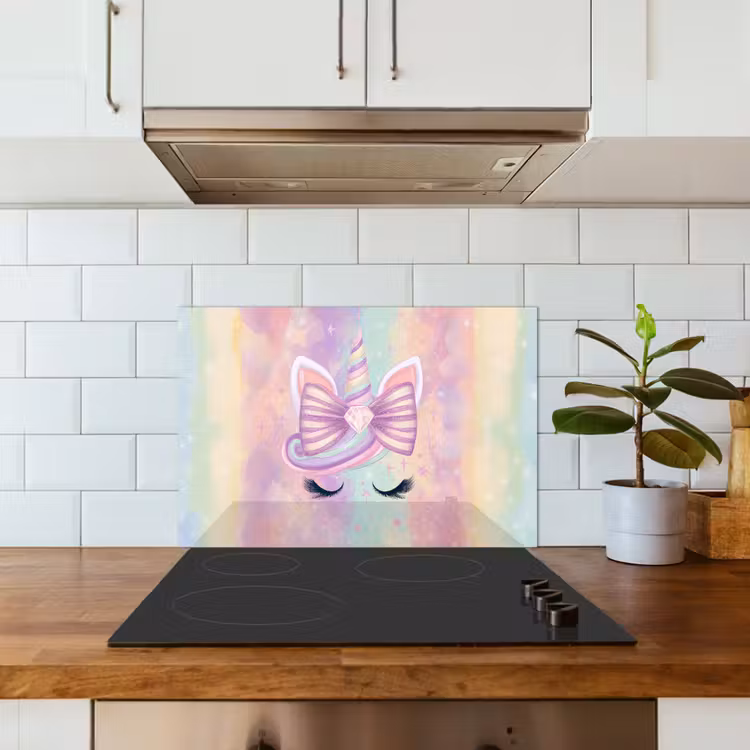 Spritzschutz Küche - Einhorn - Glitzer - Regenbogen - Pastell — 3