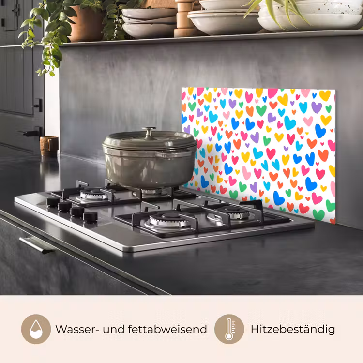 Spritzschutz Küche - Herzen - Bunt - Muster - Lebendig — 2