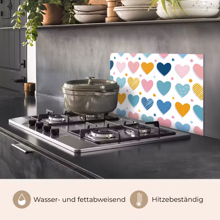 Spritzschutz Küche - Herzen - Pastell - Muster — 2