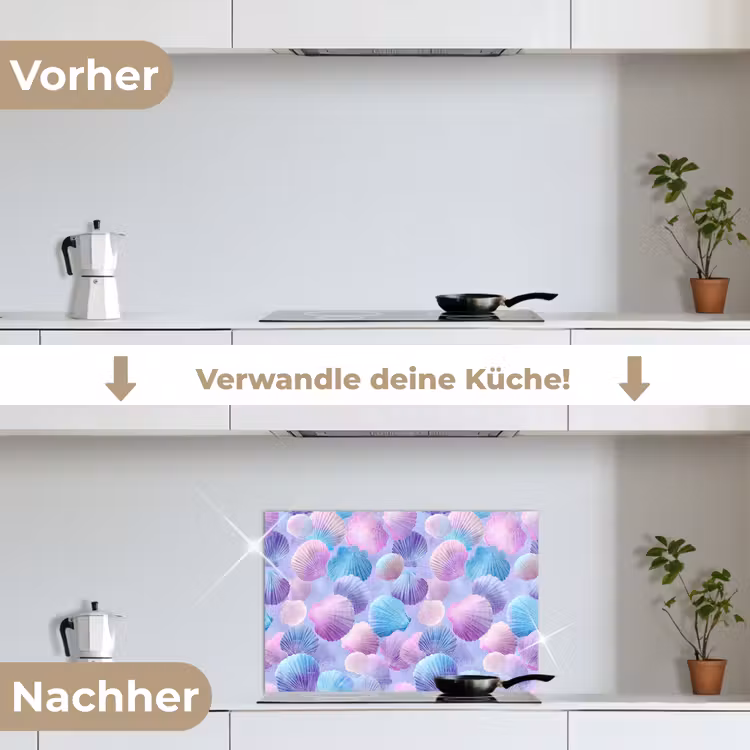 Spritzschutz Küche - Muscheln - Lila - Blau - Muster — 7