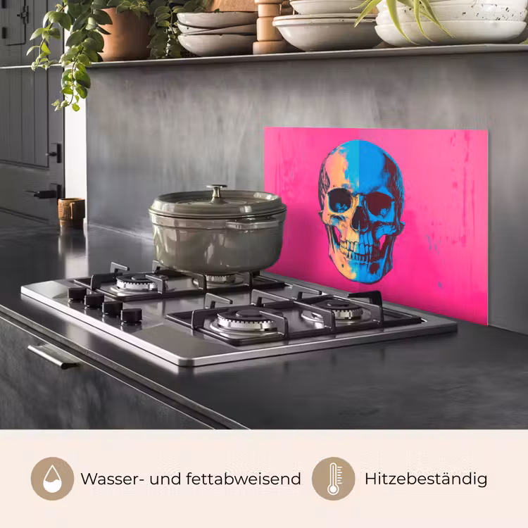 Spritzschutz Küche - Neon - Blau - Pop-art - Totenkopf — 2