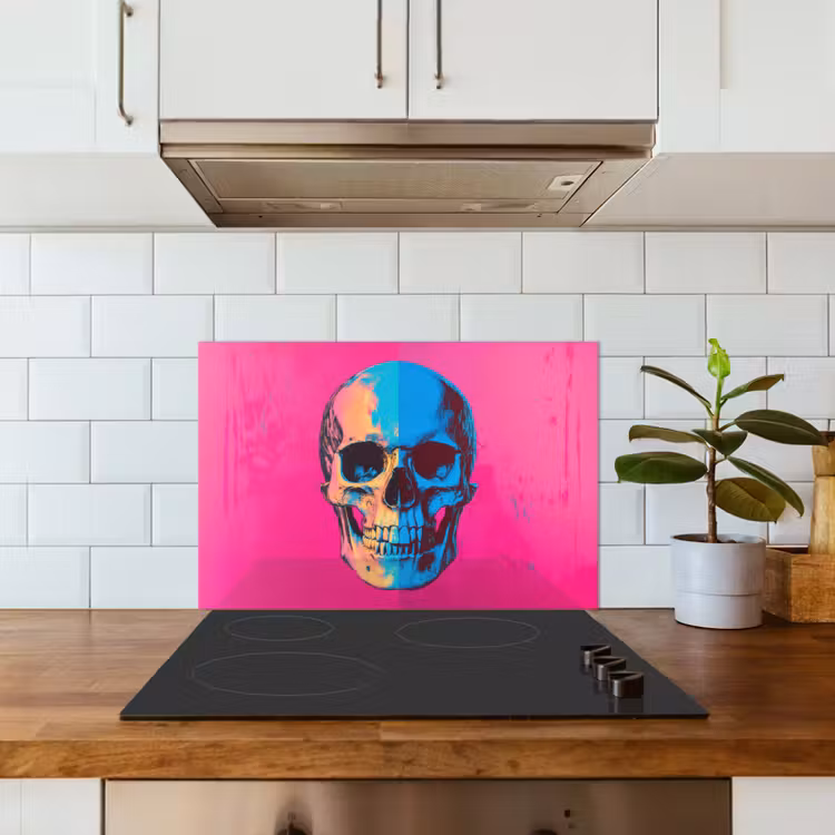 Spritzschutz Küche - Neon - Blau - Pop-art - Totenkopf — 3