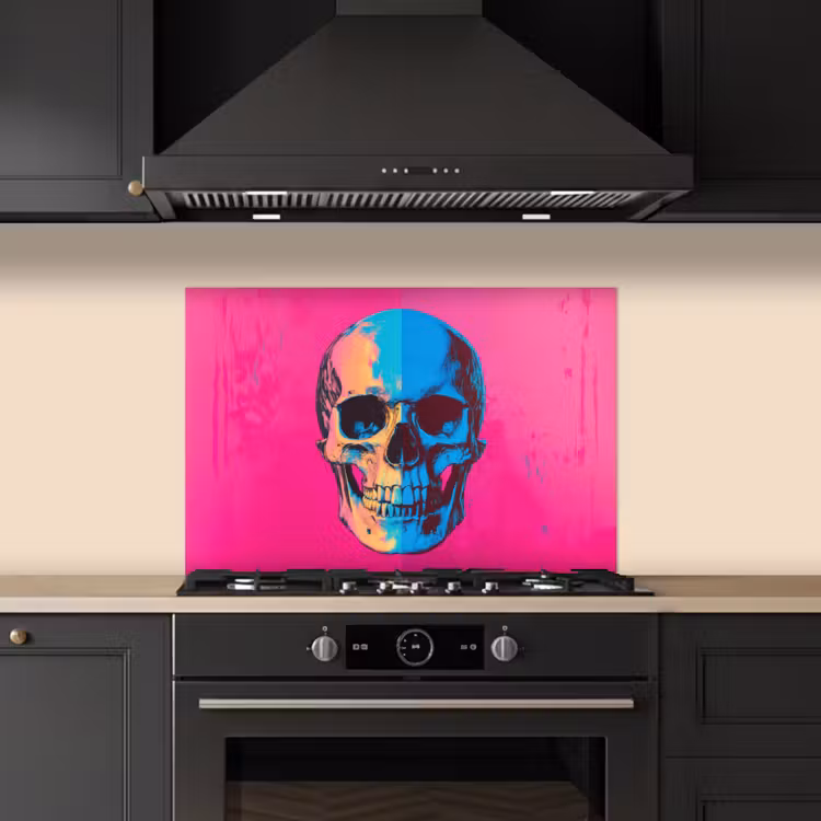 Spritzschutz Küche - Neon - Blau - Pop-art - Totenkopf — 5