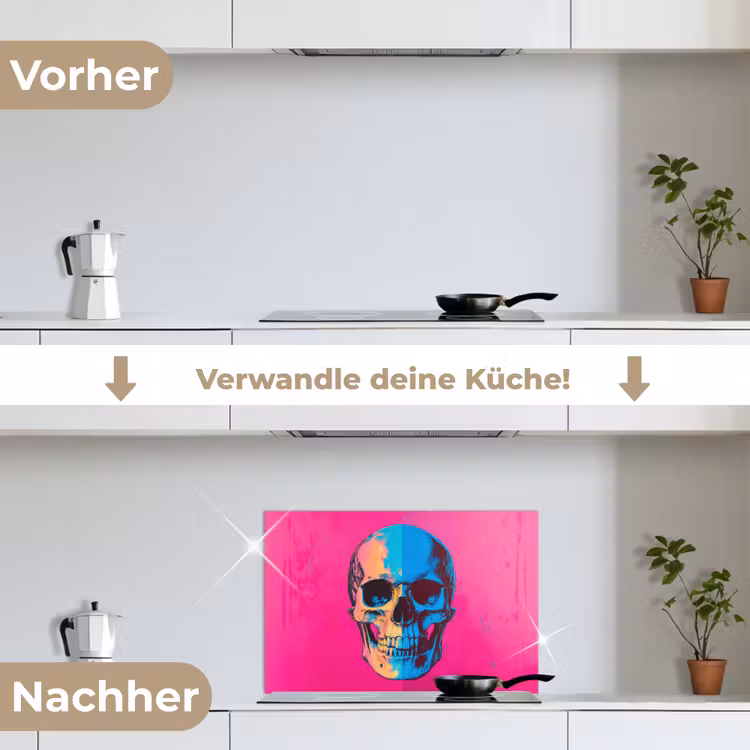 Spritzschutz Küche - Neon - Blau - Pop-art - Totenkopf — 7