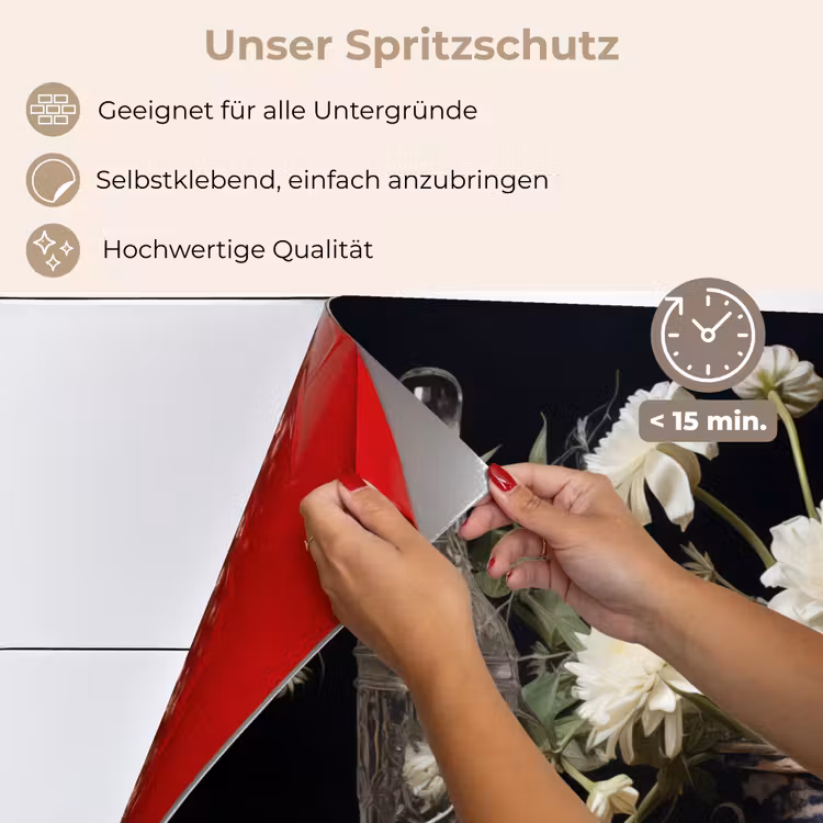 Spritzschutz Küche - Stilleben - Blumen - Kerzen - Delfter Blau - Weiß — 4