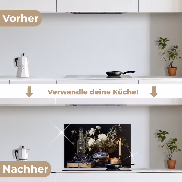 Spritzschutz Küche - Stilleben - Blumen - Kerzen - Delfter Blau - Weiß — 7