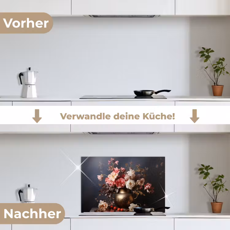 Spritzschutz Küche - Stilleben - Blumen - Rosen - Blumenstrauß - Vase — 7