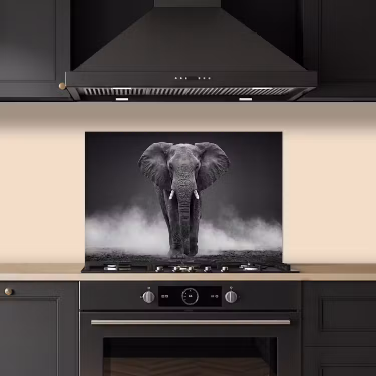 Spritzschutz Küche - Elefant - Schwarz - Weiß - Rauch — 5