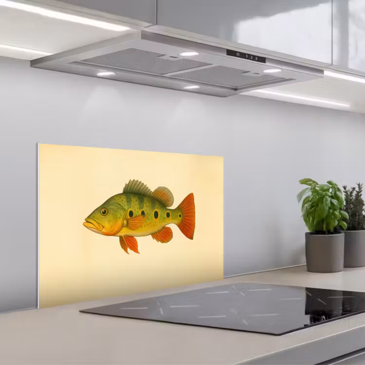 Spritzschutz Küche - Schuppen - Fisch - Grün - Illustration — 1