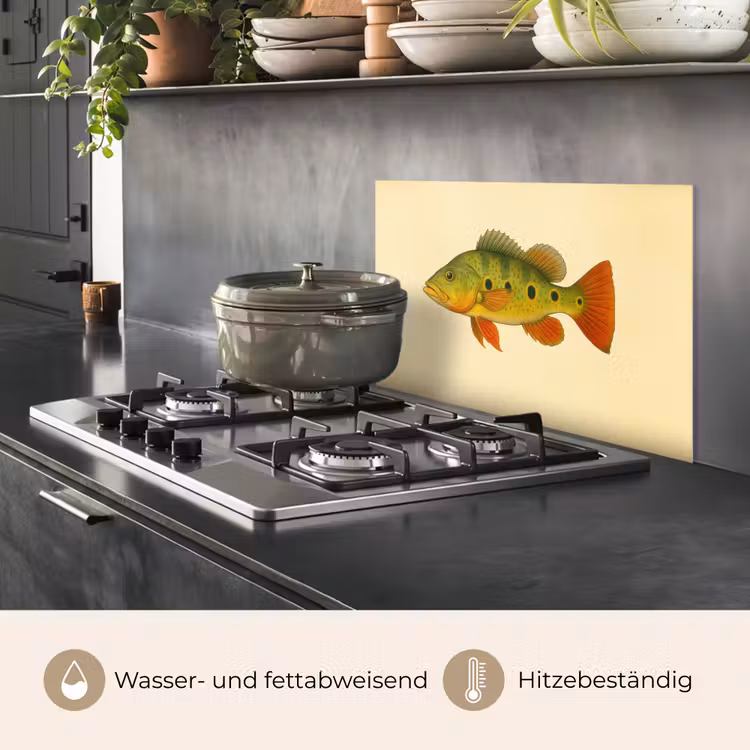 Spritzschutz Küche - Schuppen - Fisch - Grün - Illustration — 2