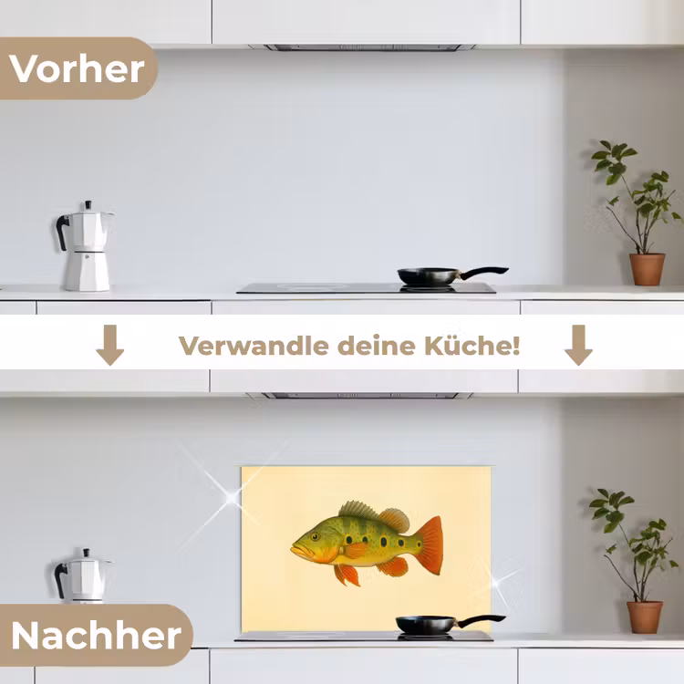 Spritzschutz Küche - Schuppen - Fisch - Grün - Illustration — 7