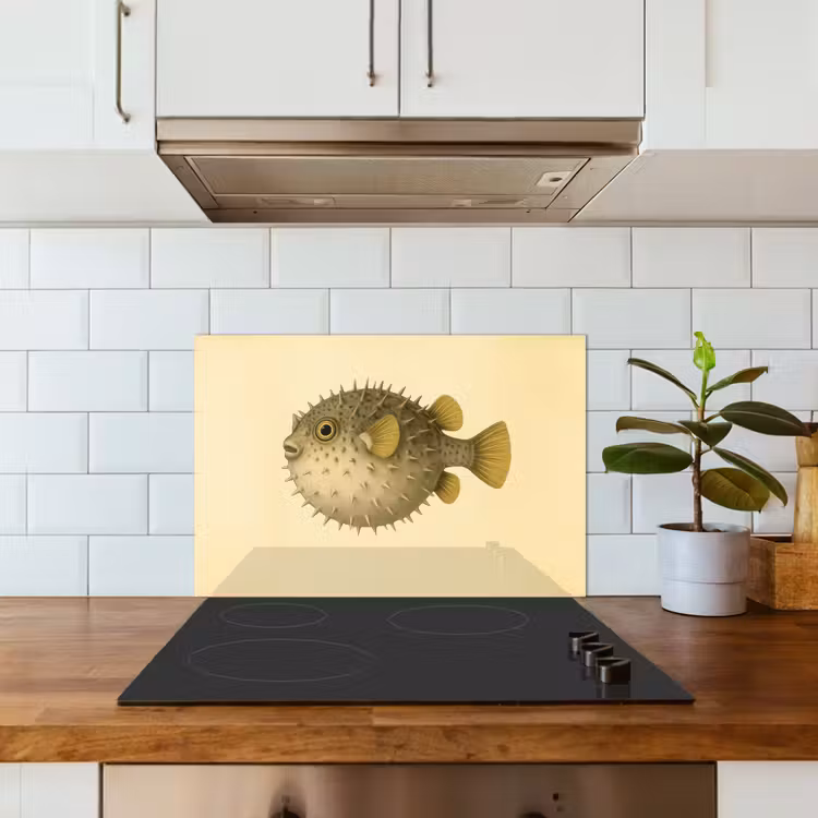 Spritzschutz Küche - Stacheln - Fisch - Aufgeblasen - Braun — 3