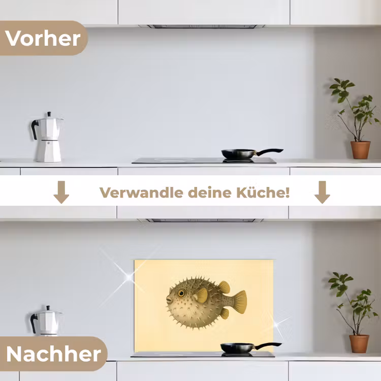 Spritzschutz Küche - Stacheln - Fisch - Aufgeblasen - Braun — 7