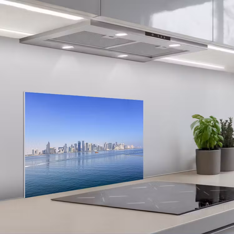 Spritzschutz Küche - Skyline - Blau - Meer - Gebäude - Stadt — 1