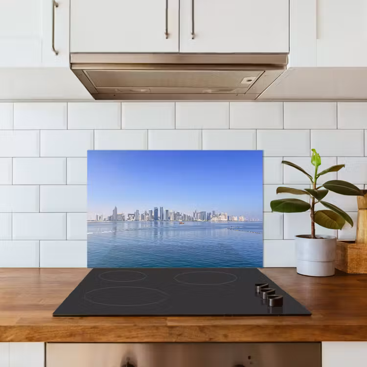 Spritzschutz Küche - Skyline - Blau - Meer - Gebäude - Stadt — 3