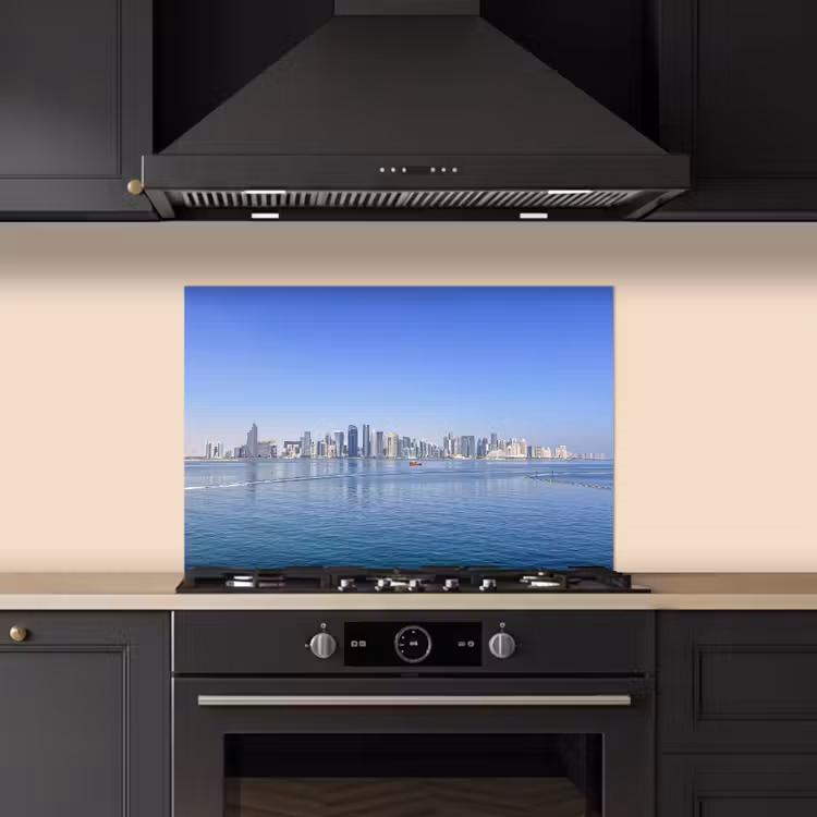 Spritzschutz Küche - Skyline - Blau - Meer - Gebäude - Stadt — 5
