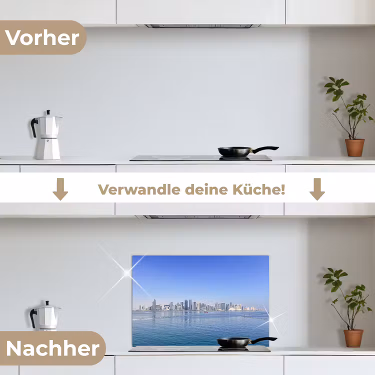 Spritzschutz Küche - Skyline - Blau - Meer - Gebäude - Stadt — 7