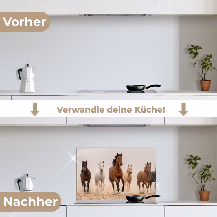 Spritzschutz Küche - Pferdeherde - Staubwolke - Braun - Schwarz — 7