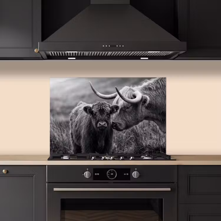 Spritzschutz Küche - Schottischer Highlander - Kalb - Schwarz - Weiß — 5