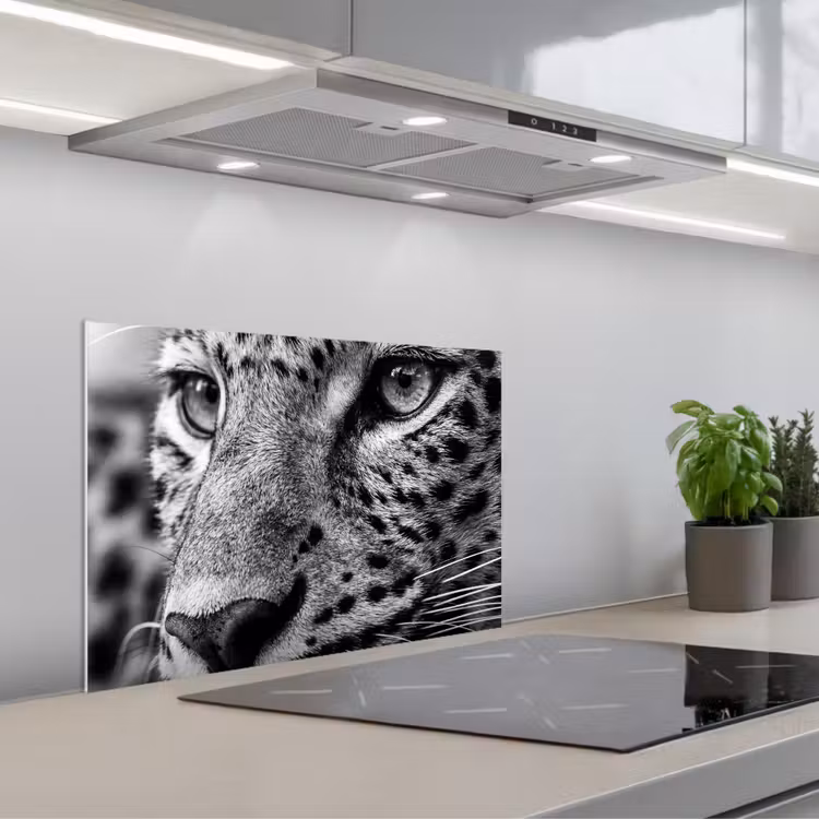 Spritzschutz Küche - Leopard - Schwarz - Weiß - Auge — 1