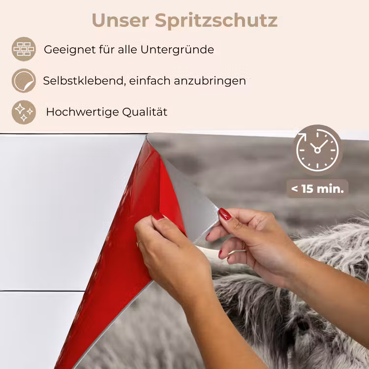 Spritzschutz Küche - Schottischer Highlander - Schwarz - Weiß - Holz — 4