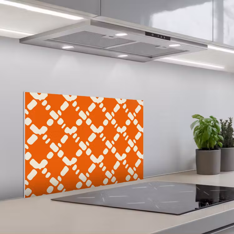 Spritzschutz Küche - Orange - Karomuster - Weiß — 1