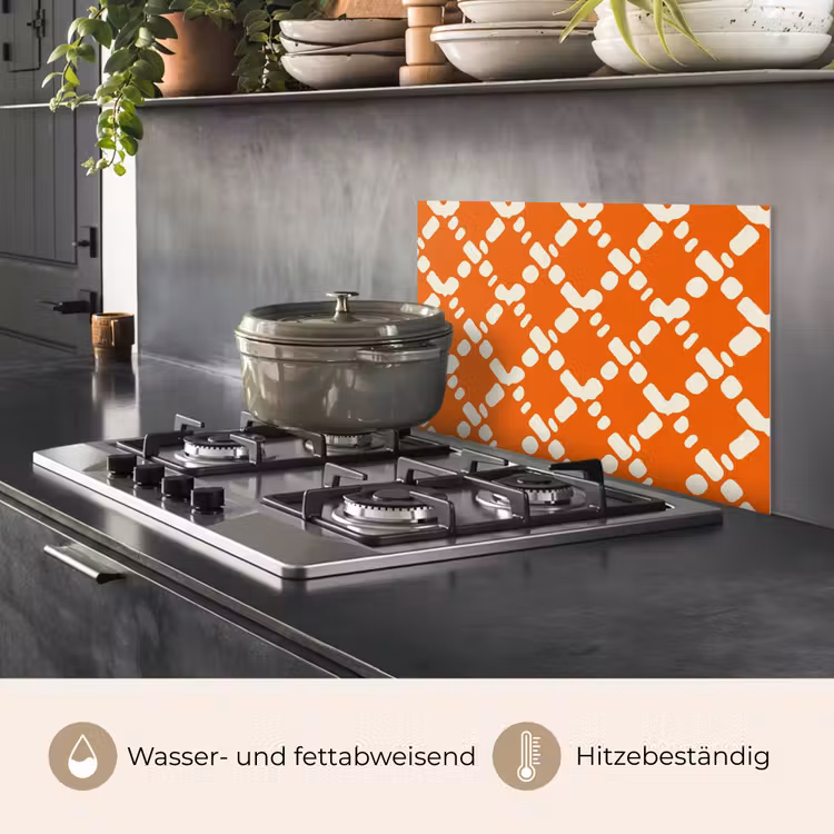 Spritzschutz Küche - Orange - Karomuster - Weiß — 2