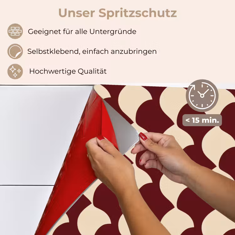 Spritzschutz Küche - Rot - Kachelmuster - Creme — 4