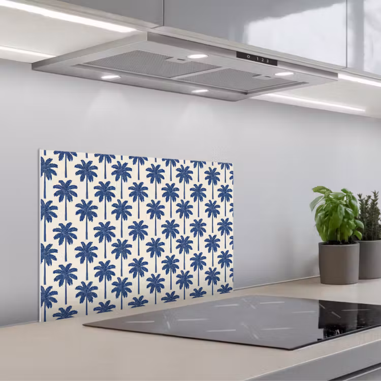 Spritzschutz Küche - Symmetrisch - Palme - Blau — 1