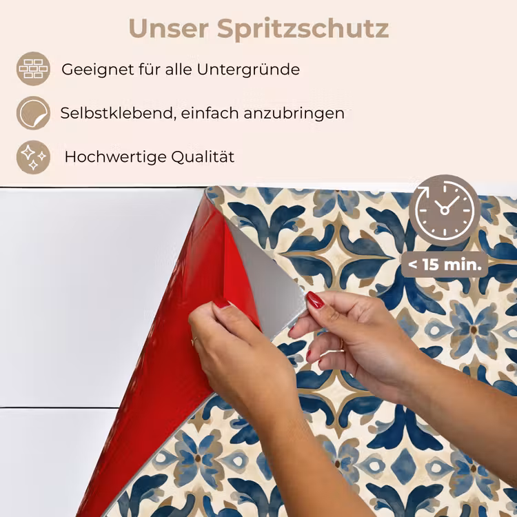Spritzschutz Küche - Fliese - Muster - Blau - Beige — 4