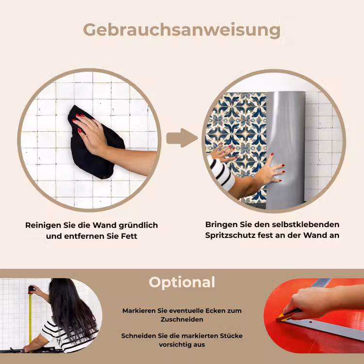 Spritzschutz Küche - Fliese - Muster - Blau - Beige — 6