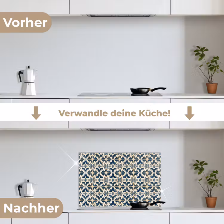 Spritzschutz Küche - Fliese - Muster - Blau - Beige — 7