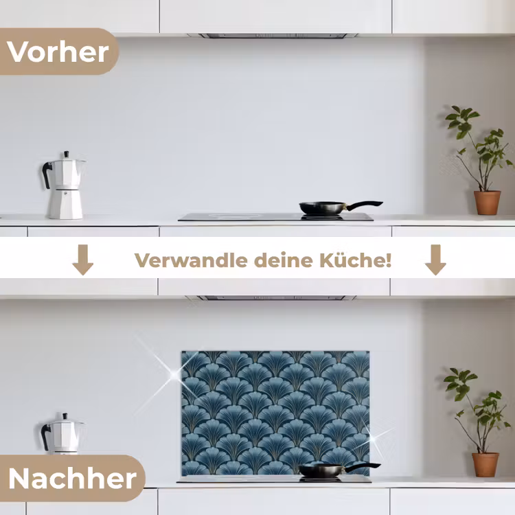 Spritzschutz Küche - Muster - Ginkgo-Blatt - Blau — 7