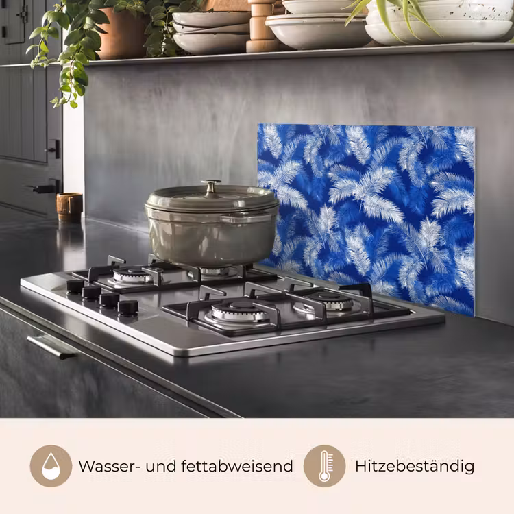 Spritzschutz Küche - Palmenblatt - Muster - Blau — 2