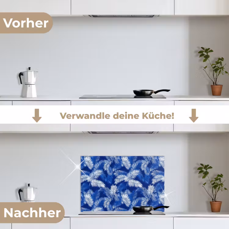 Spritzschutz Küche - Palmenblatt - Muster - Blau — 7