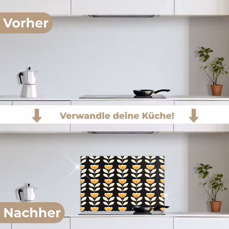 Spritzschutz Küche - Retro - Blume - Schwarz - Ockergelb — 7