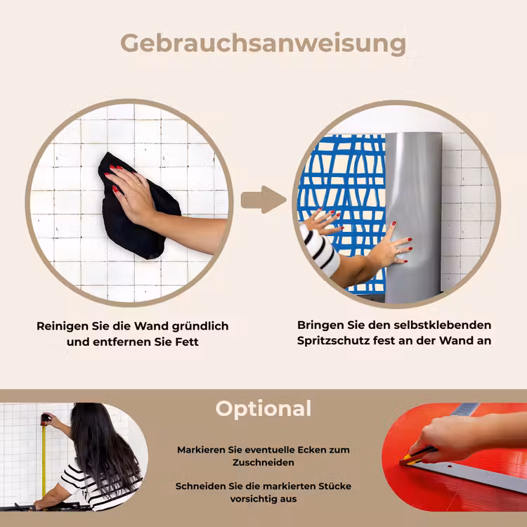 Spritzschutz Küche - Karomuster - Blau - Creme — 6