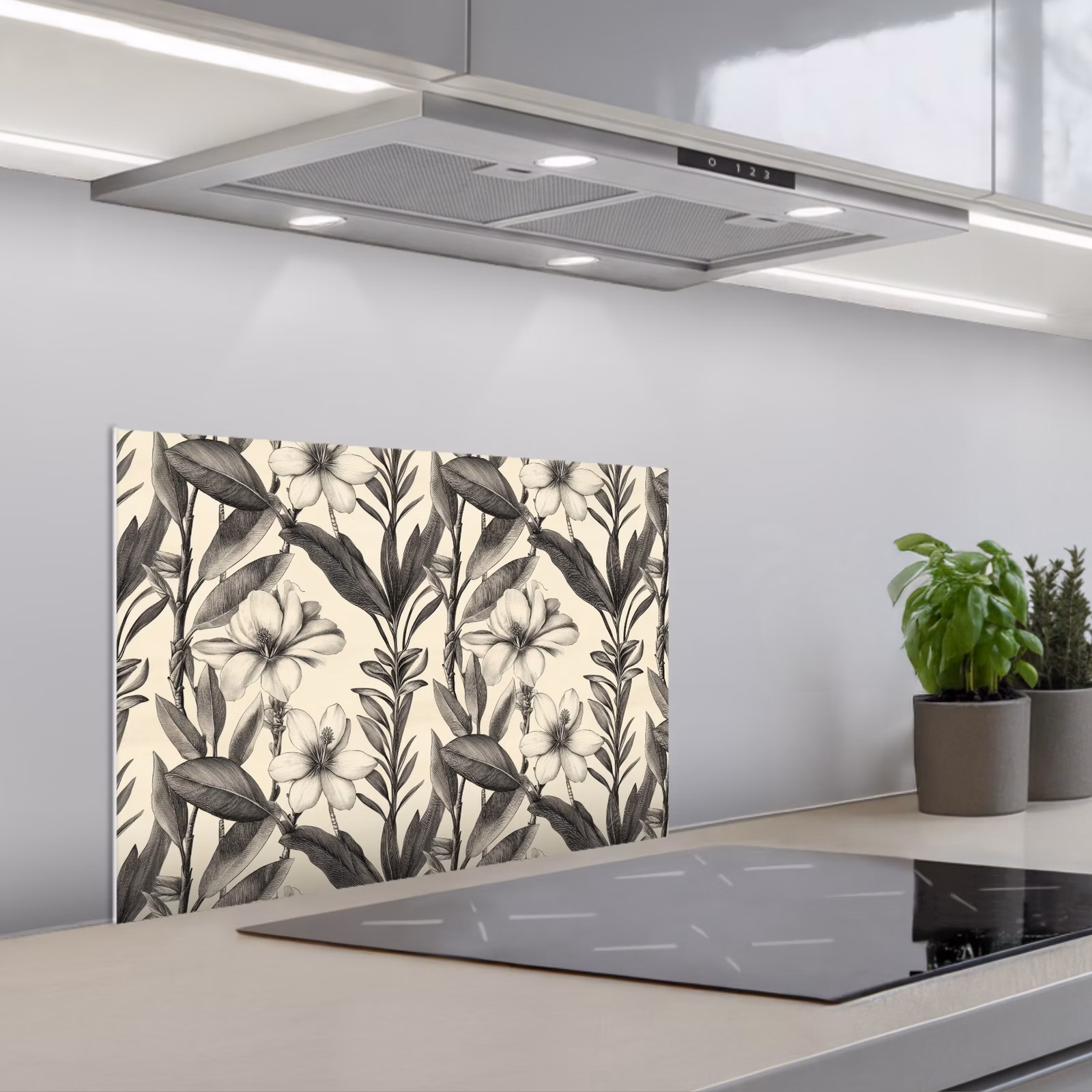 Spritzschutz Küche - Klassisch - Botanisch - Schwarz - Beige — 1