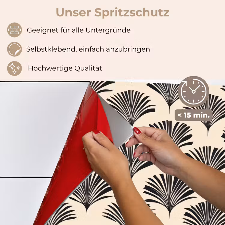 Spritzschutz Küche - Fächer - Botanisch - Schwarz - Beige — 4