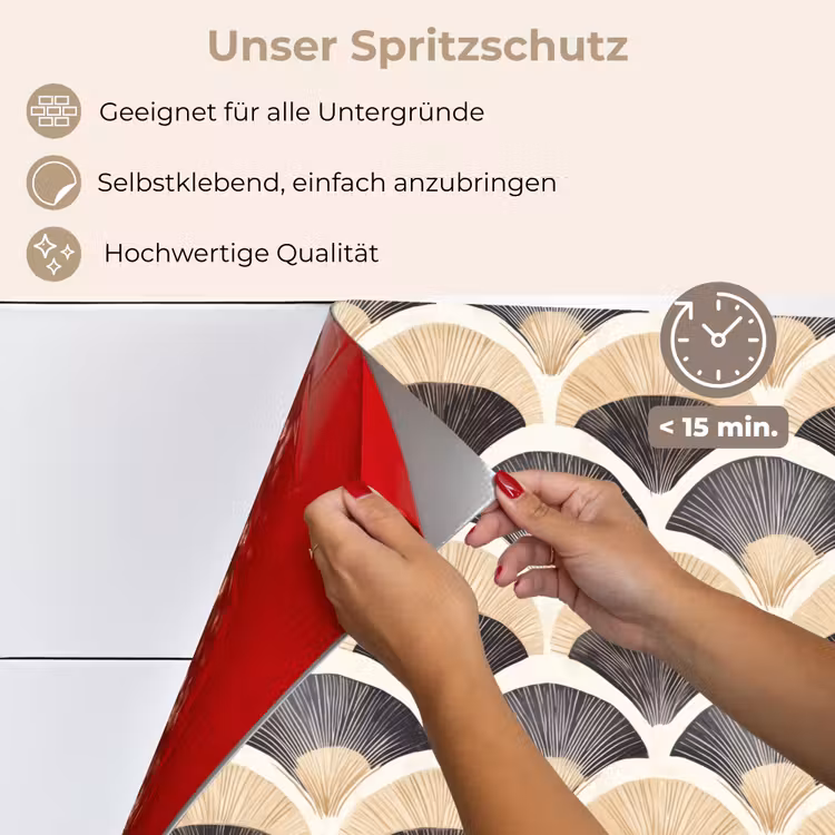 Spritzschutz Küche - Fächer - Muster - Schwarz - Beige — 4
