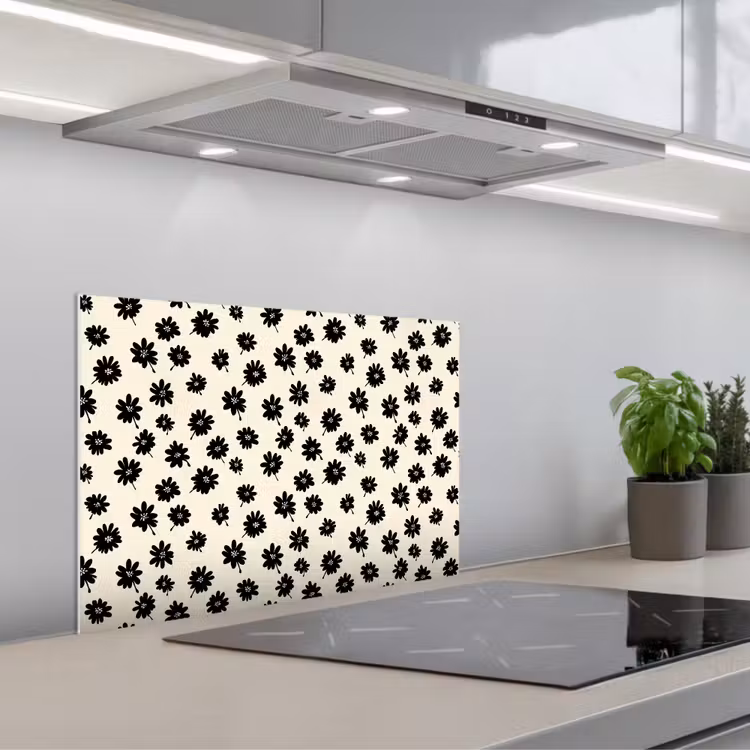 Spritzschutz Küche - Gänseblümchen - Grafik - Schwarz - Beige — 1