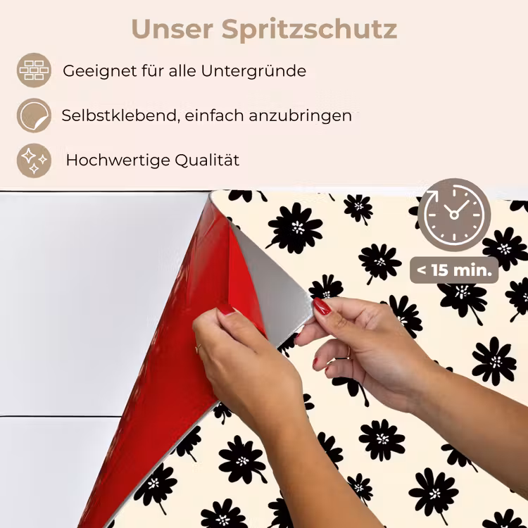 Spritzschutz Küche - Gänseblümchen - Grafik - Schwarz - Beige — 4